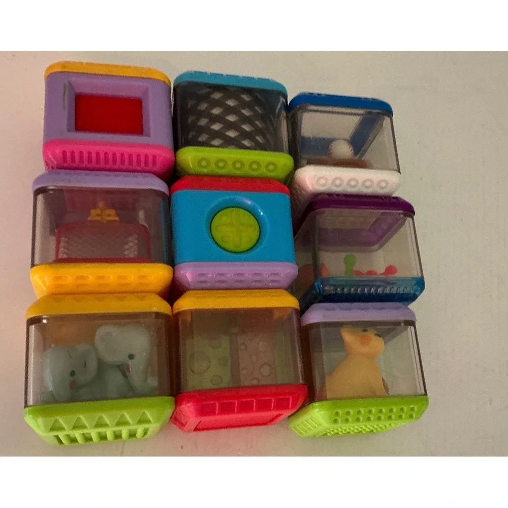 Fisher-Price Vintage Peek-a-Blocks Activity Sensory Building Blocks Set of 9